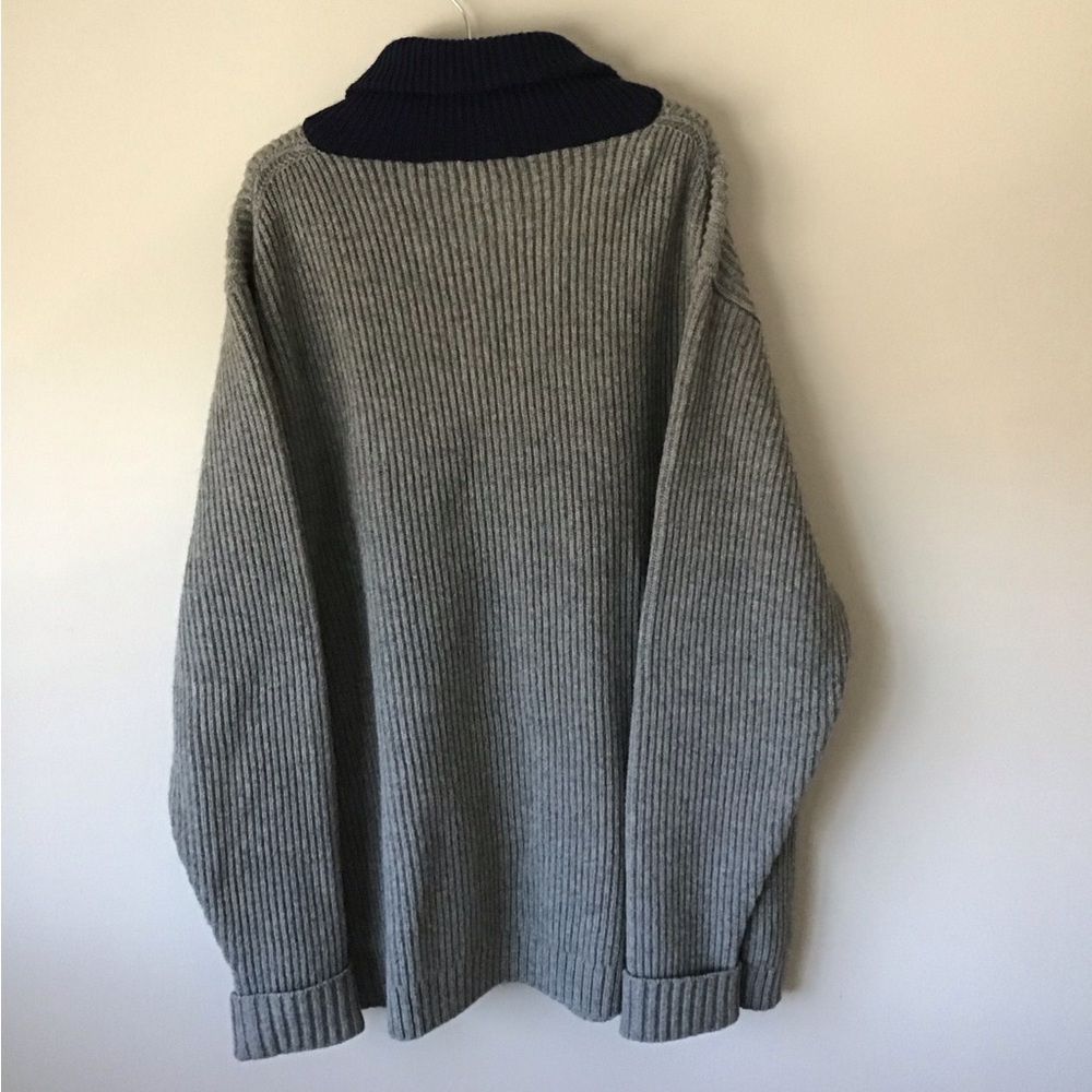 NWOT J Peterman M XL Letterman Shawl Collar Wool Cardigan Sweater in Gray/Navy - Picture 2 of 9